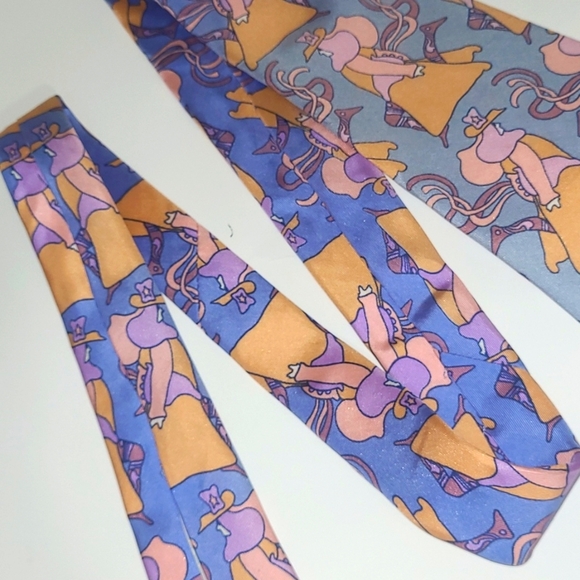 Peter Max Silk Tie Signed Pop Art Vintage Blue w Wizard Print Peach Purple Paste - Picture 4 of 10